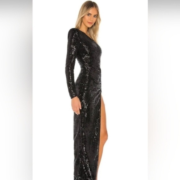 NWT Michael Costello x Revolve Sequins One Shoulder Side Slit Terri Go… - Picture 5 of 5